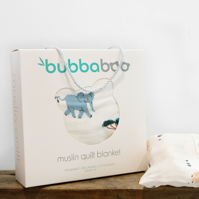 Organic Bamboo & Cotton Muslin Quilt Blanket - Safari | Bubba Boo