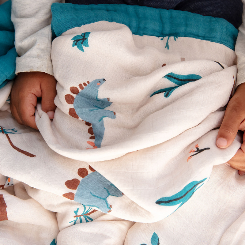 Organic Bamboo Cotton Muslin Quilt Blanket Dinosaur Bubba Boo